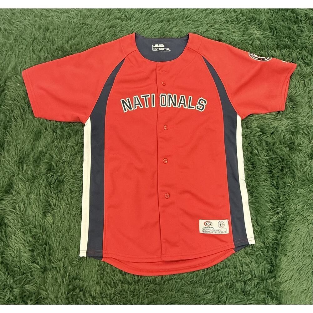 Washington Nationals MLB True Fan Youth G (10-12) Red Baseball Jersey Button Up